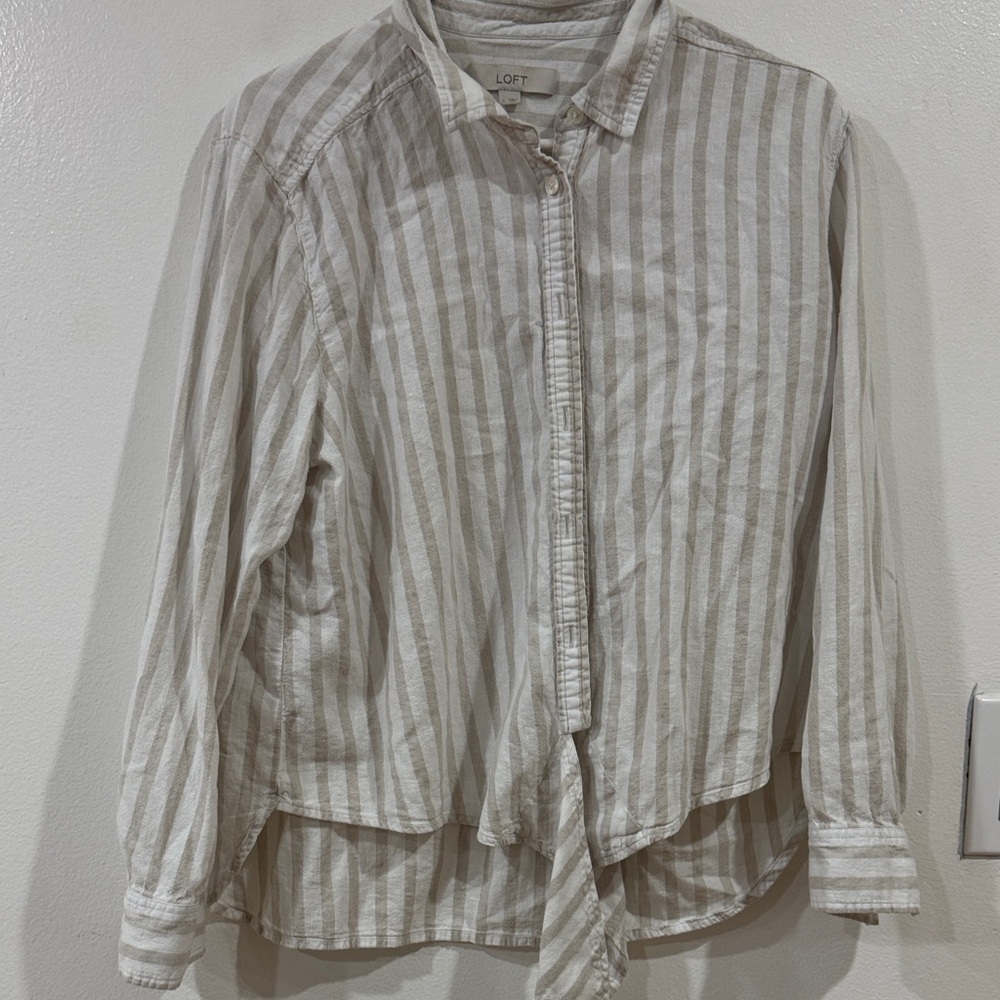 LOFT Women Casual Striped Shirt in Beige and White